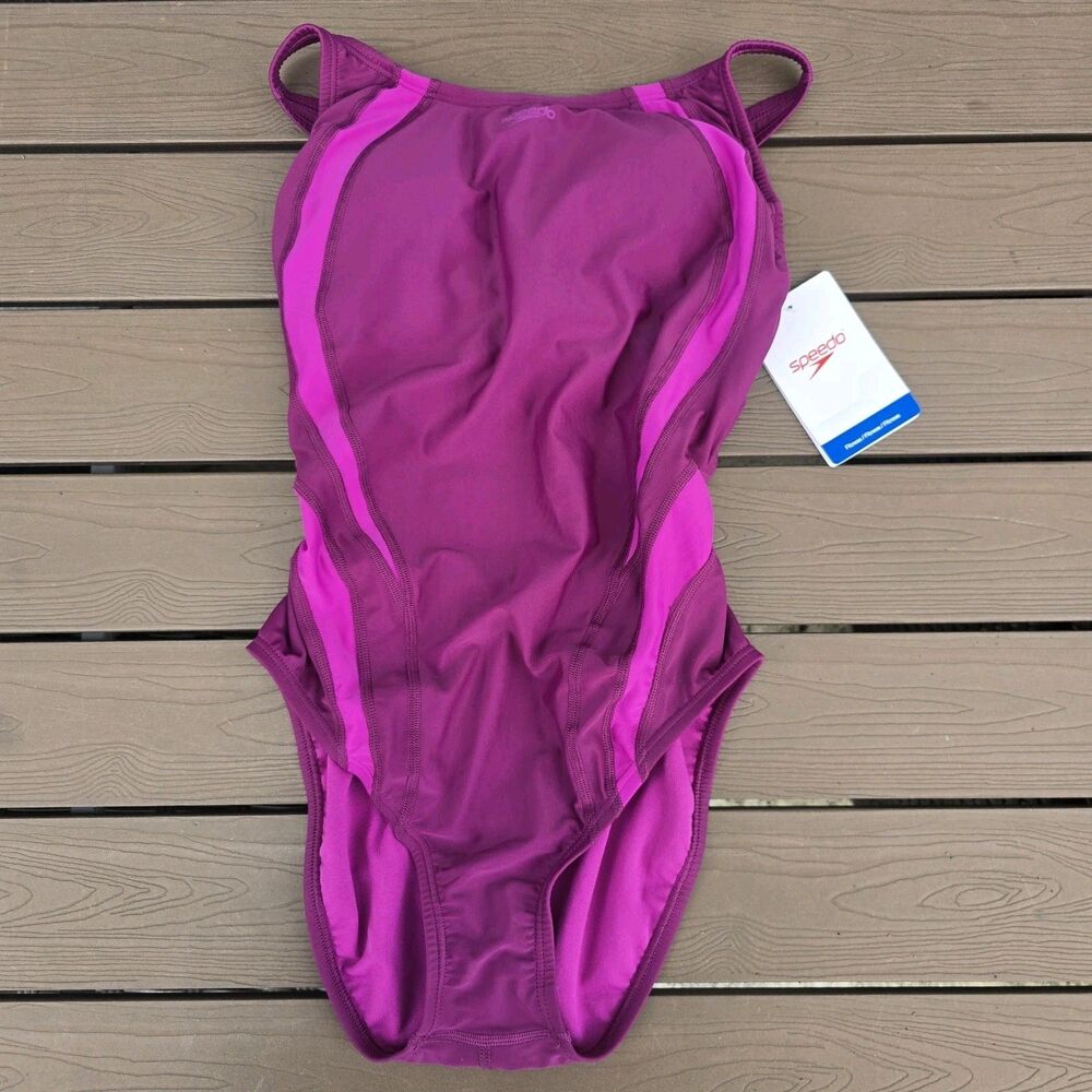 Speedo Women’s Berry Cool New Splice W/Hydrobra One Piece Swimsuit Sz 10 New